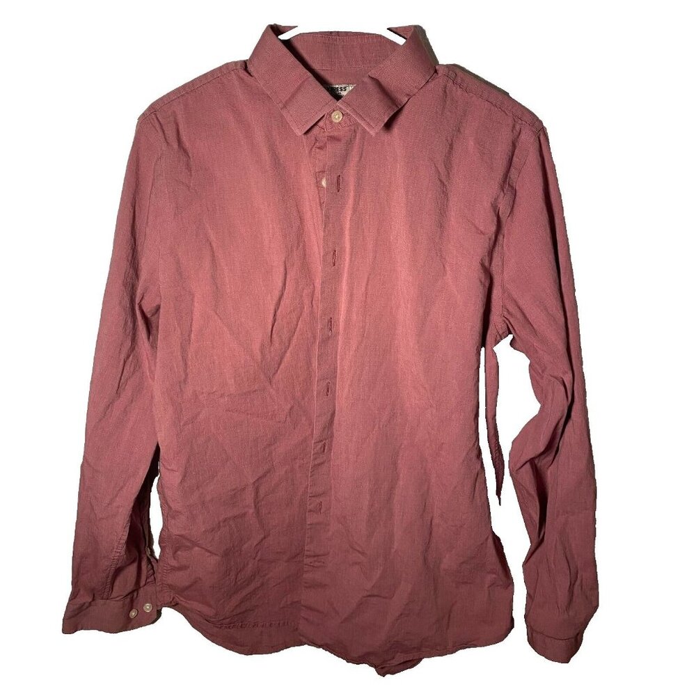 Express 1mx Shirt Mens Pink Long Sleeve‎ Collared Fitted Button Up Size Large